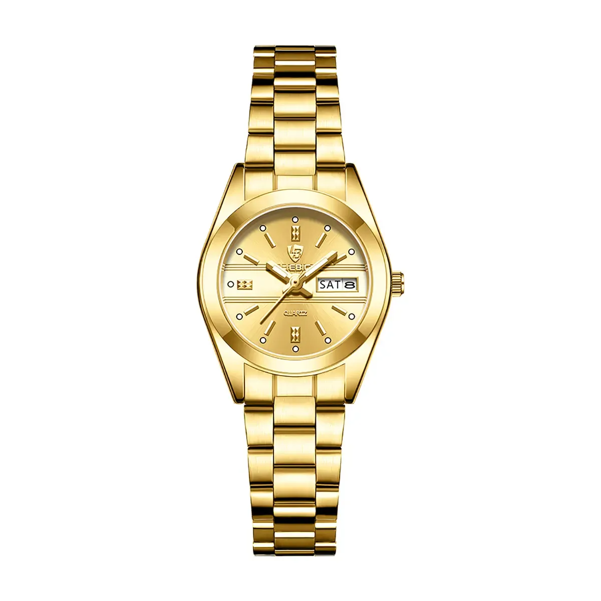 LIEBIG 25.5MmTimeless Gold-Tone Watch for Women Classic Dial Glam Stainless Steel Foldable Clasp 3ATM Waterproof Daily Commuting Sports Dating Quartz