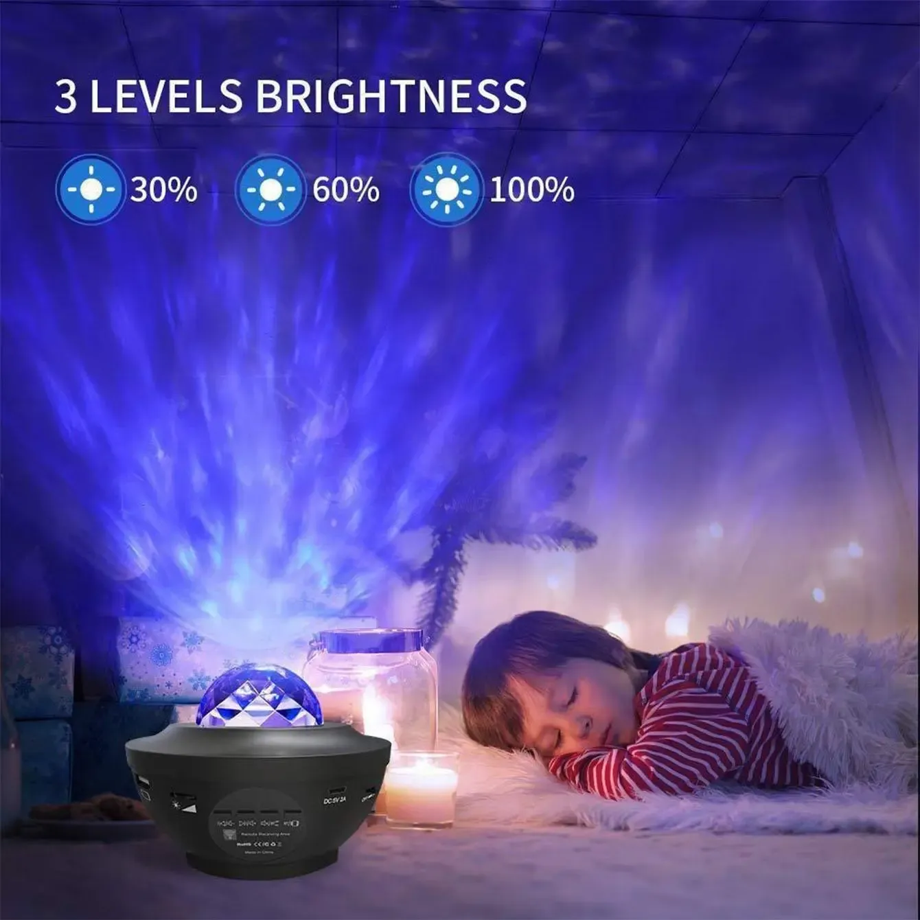USB Powered Projector lamp, LED Water Wave Starry Sky Effect Night Light, Led Lights Music, Party Lighting Decoration with Remote Control