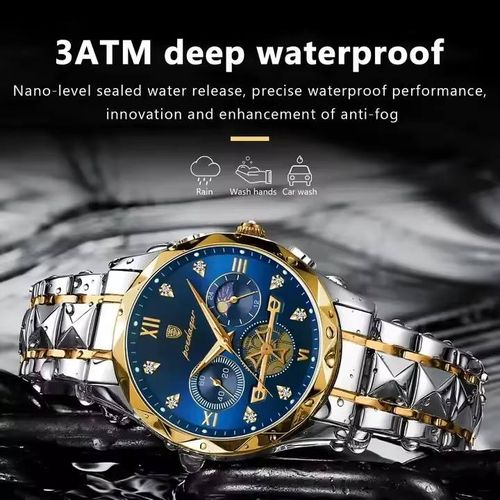 Men's Business Fashion Round Dial Stainless Steel Strap Quartz Watch, Waterproof Luminous Chronograph Watch with Box, Wristwatch for Party, Daily Decor, Trendy Watch