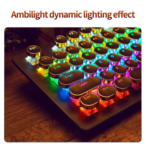 Wired Mechanical Keyboard, Punk Style Round Keyboard with Colorful Light, Ergonomic Keyboard for Gaming, Gaming Accessories, Computer Keyboard Caps, Keyboard Round Caps, Backlit Keyboard