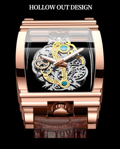 Men's Punk Fashion Barrel Shaped, Mechanical Style Skeleton Watches for Party, Daily Decor, Trendy All-match & Exquisite Watch for Birthday