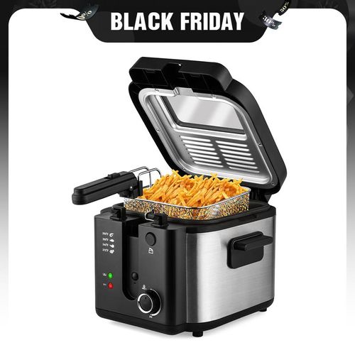 Deep Fryer with Basket, 1500W Electric Deep Fryer, Temperature Control, Removable Lid, 1.5L Non-Stick Inner Pot, Easy to Clean Cooker Springtok Cooking Food