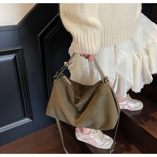 Women's Fall Winter New Suede Pillow Bag, Fashion Minimal Boston Shoulder Crossbody Bag, Elegant Commuter Bag, Suitable for Office, Commute, Shopping, Travel, Gym