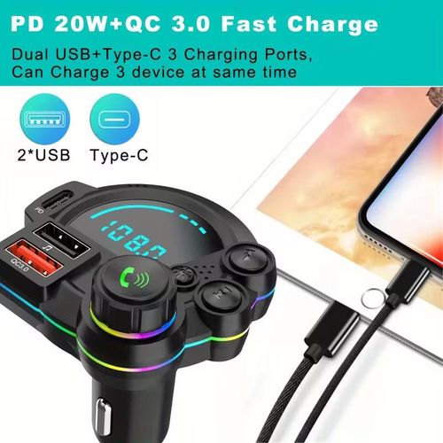 High-definition audio quality car Bluetooth MP3 player, wireless FM transmitter, smart dual USB car charger, LED display