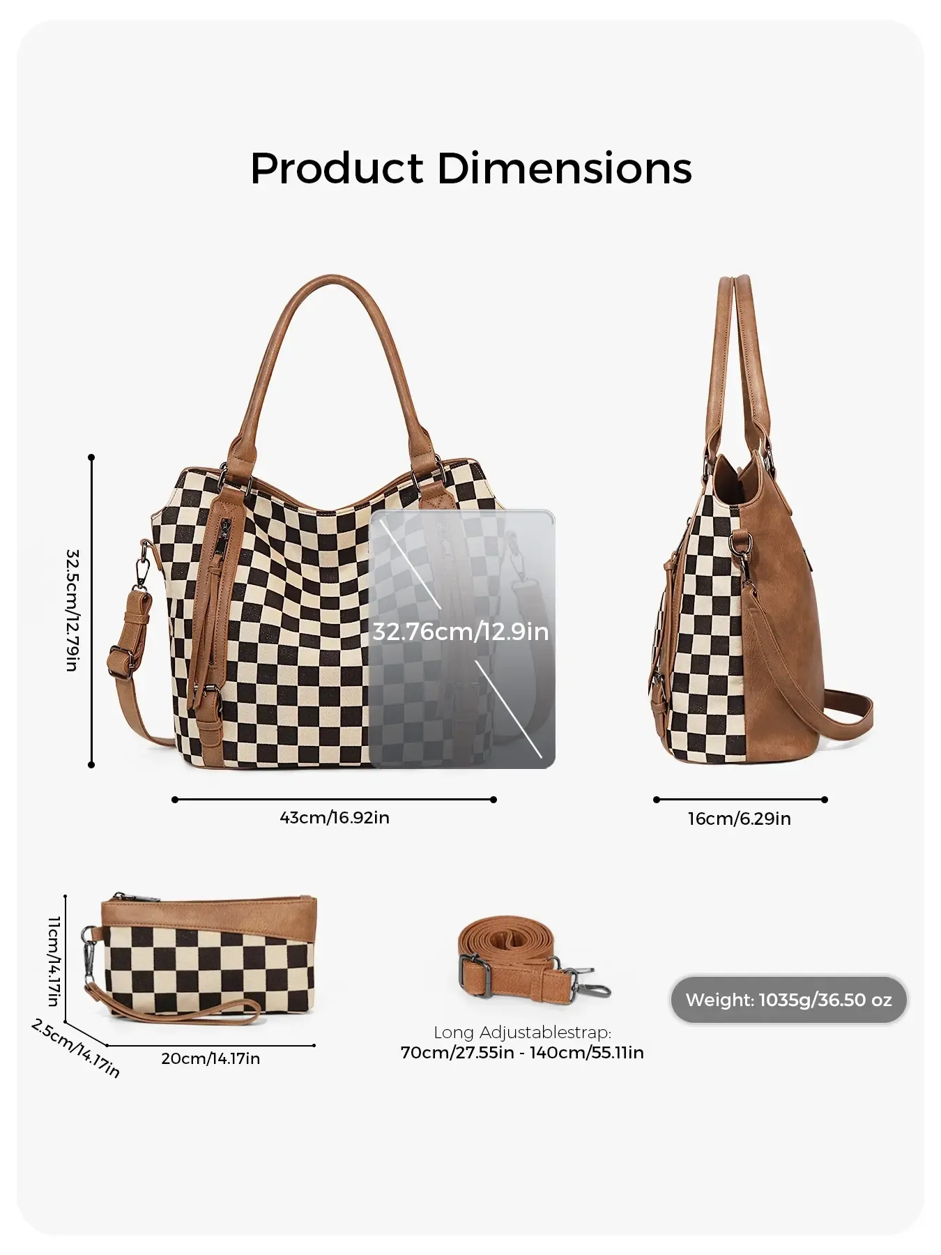 Plaid Retro Handbag Large Capacity Bag Set Fashion Crossbody Commuter Shoulder Bag, Stylish and Versatile Design,26 fall&winter