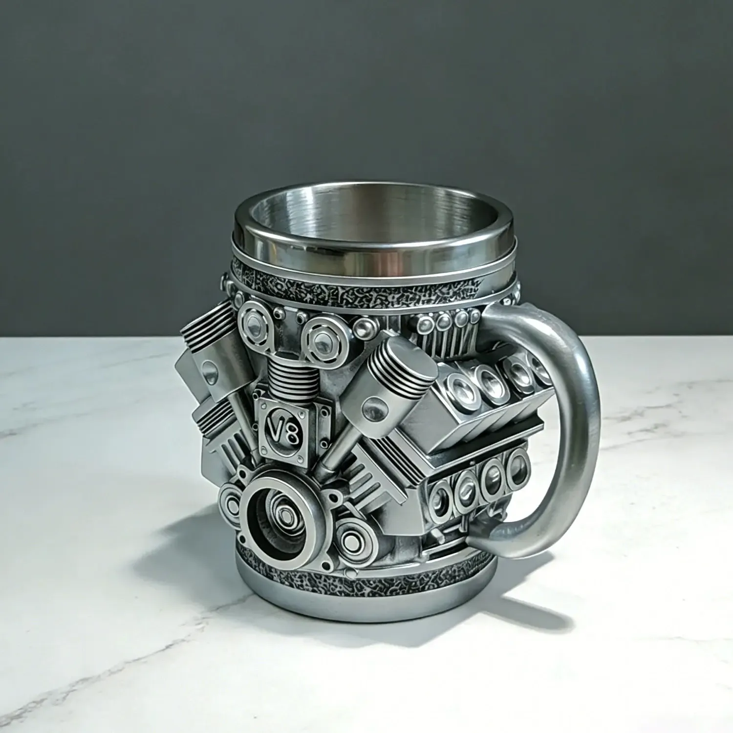 Personalized Stainless Steel Mug - V8 Engine Design, 10oz Handcrafted Durable & Stylish, Perfect for Car Enthusiasts,Coffee Cup,Birthday Present,Holiday Gift Reusable