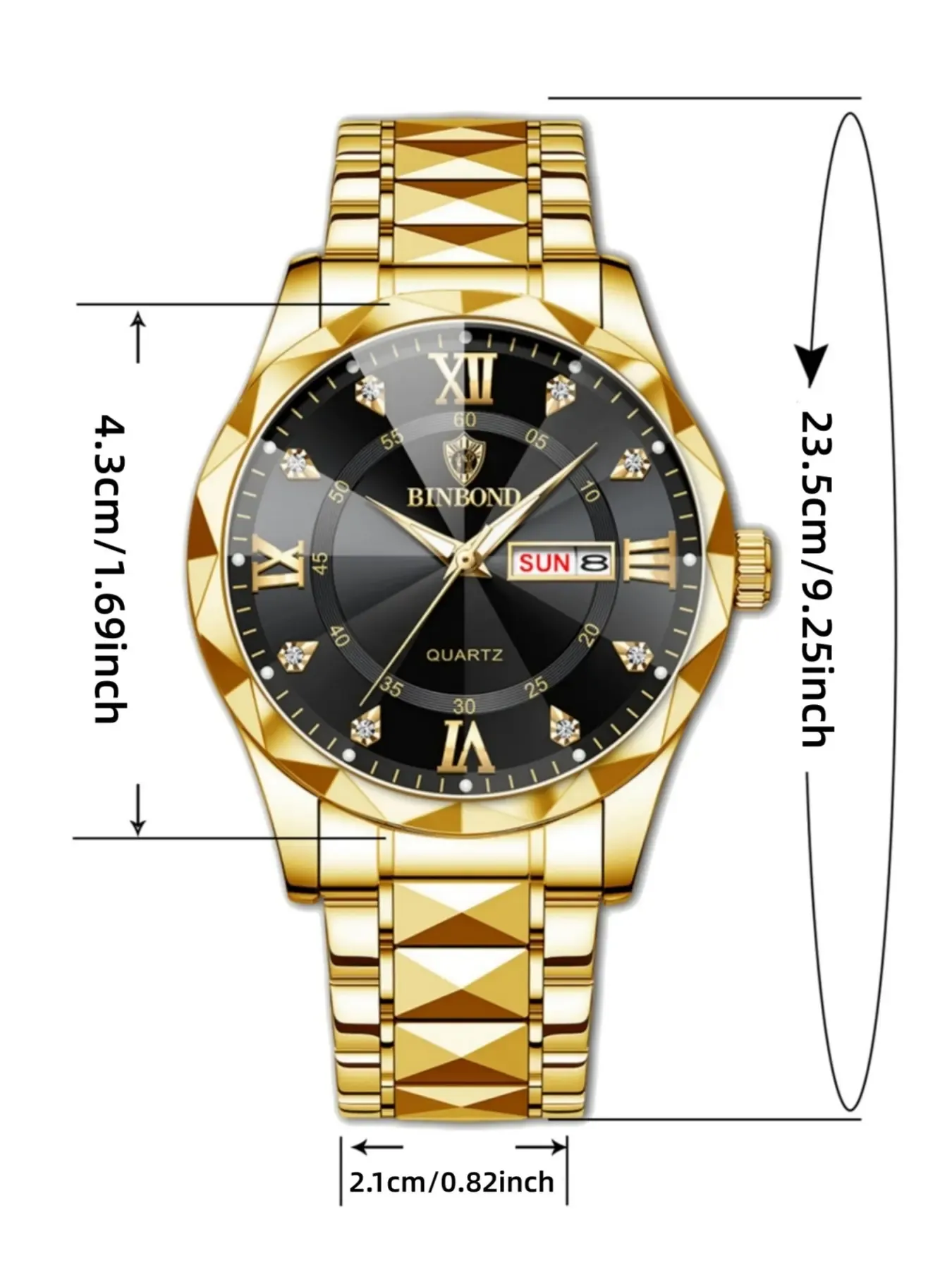 Men's Business Style Quartz Watch with Diamond Accents Calendar and Water Resistant Design Ideal for Parties and Everyday Wear Trendy and Refined Watch Box Not Included Excellent Choice for Birthday Gifting