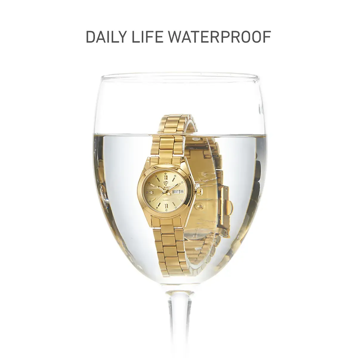 LIEBIG 25.5MmTimeless Gold-Tone Watch for Women Classic Dial Glam Stainless Steel Foldable Clasp 3ATM Waterproof Daily Commuting Sports Dating Quartz