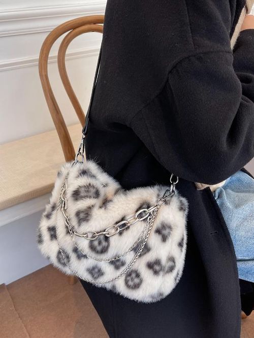 Ladies' elegant and casual plush material Boston bag, fashionable and easy to match for daily use, chain decoration shoulder bag, crossbody bag