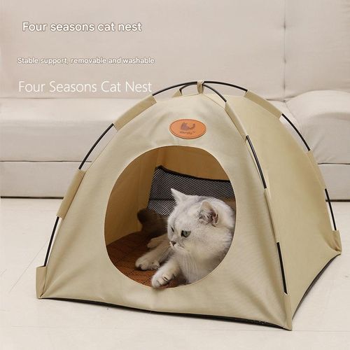 2025 New Summer Pet Bed | Foldable Washable Semi-Enclosed Tent | Breathable Cooling Mat Pet House | L Size (Up to 16lbs) | Free Cooling Mat Included