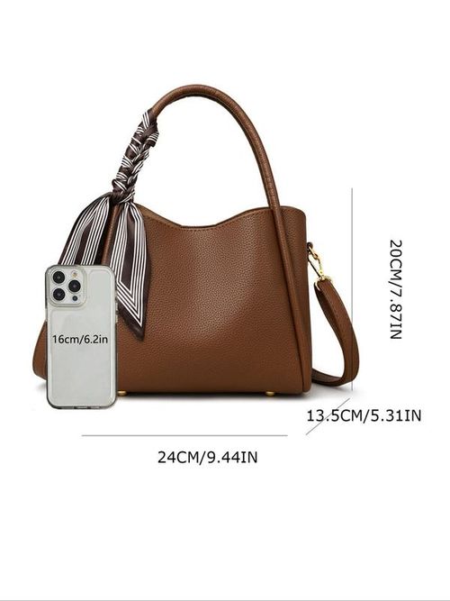 Women's Elegant Lychee Pattern Handbag with Twilly Scarf Decor, Trendy Versatile Crossbody Bag, Fashionable Shoulder Bag for Daily Use, Fashionable Unique Bags