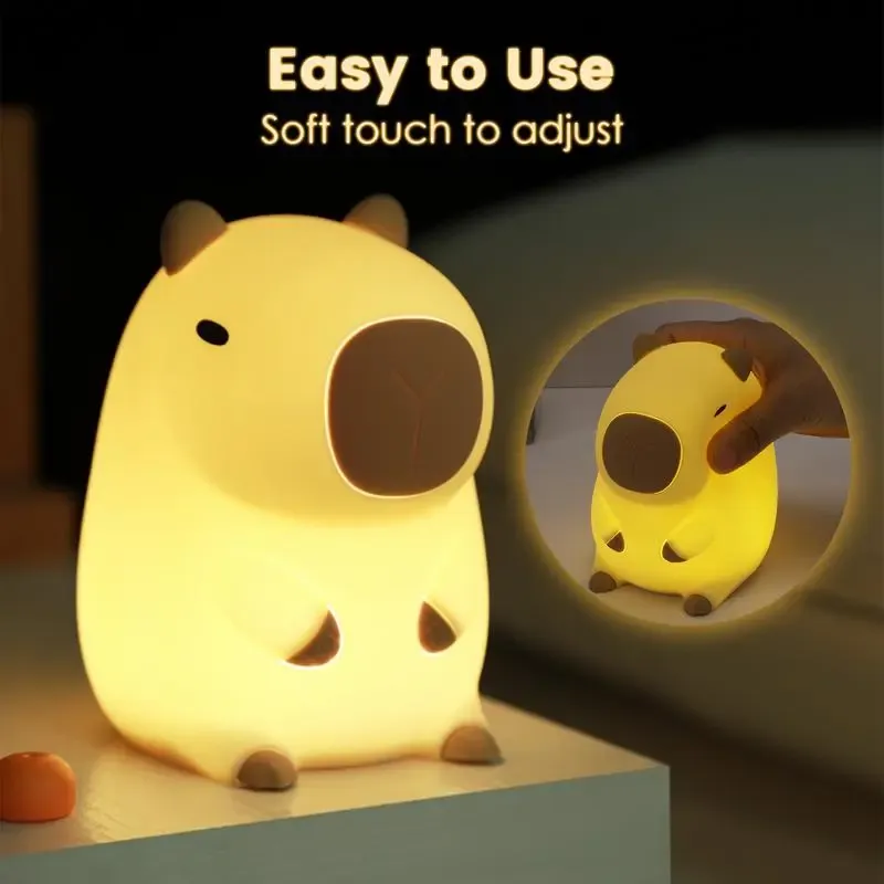 Cartoon Capybara Design Night Light,Squishy night light,USB Rechargeable Animal Shaped Night Light,Portable Touch Control Light For Bedroom,Living Room,Office,Suitable for Baby, Toddler, Girl