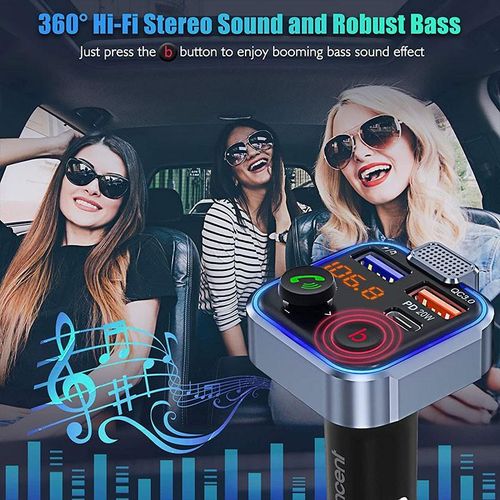 Multifunctional car FM transmitter with ambient light, BASS hands-free car MP3 player, wireless Bluetooth car charger with dual USB ports, suitable for Summer Gift