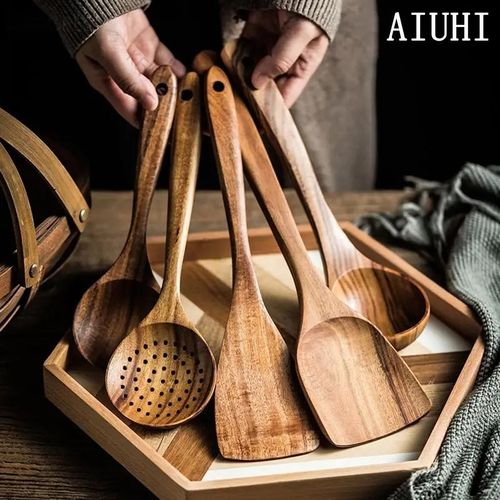 Wooden Utensils Set, 5pcs Non-stick Cooking Utensils, Kitchen Utensils Set for Home Use