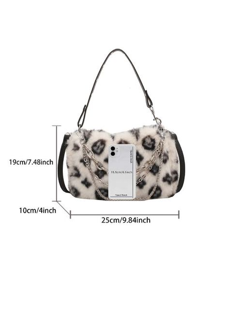 Ladies' elegant and casual plush material Boston bag, fashionable and easy to match for daily use, chain decoration shoulder bag, crossbody bag