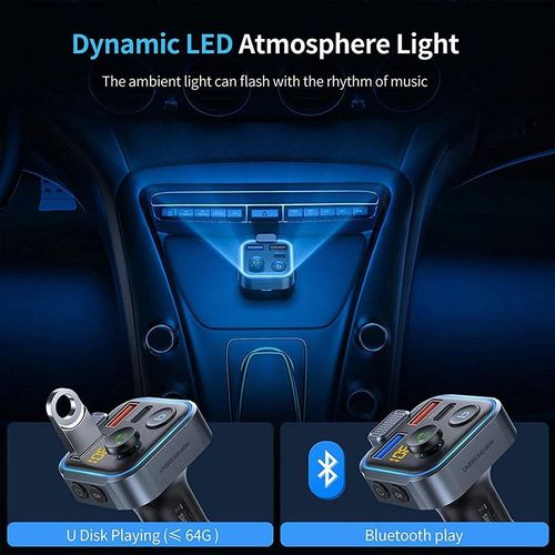 Multifunctional car FM transmitter with ambient light, BASS hands-free car MP3 player, wireless Bluetooth car charger with dual USB ports, suitable for Summer Gift
