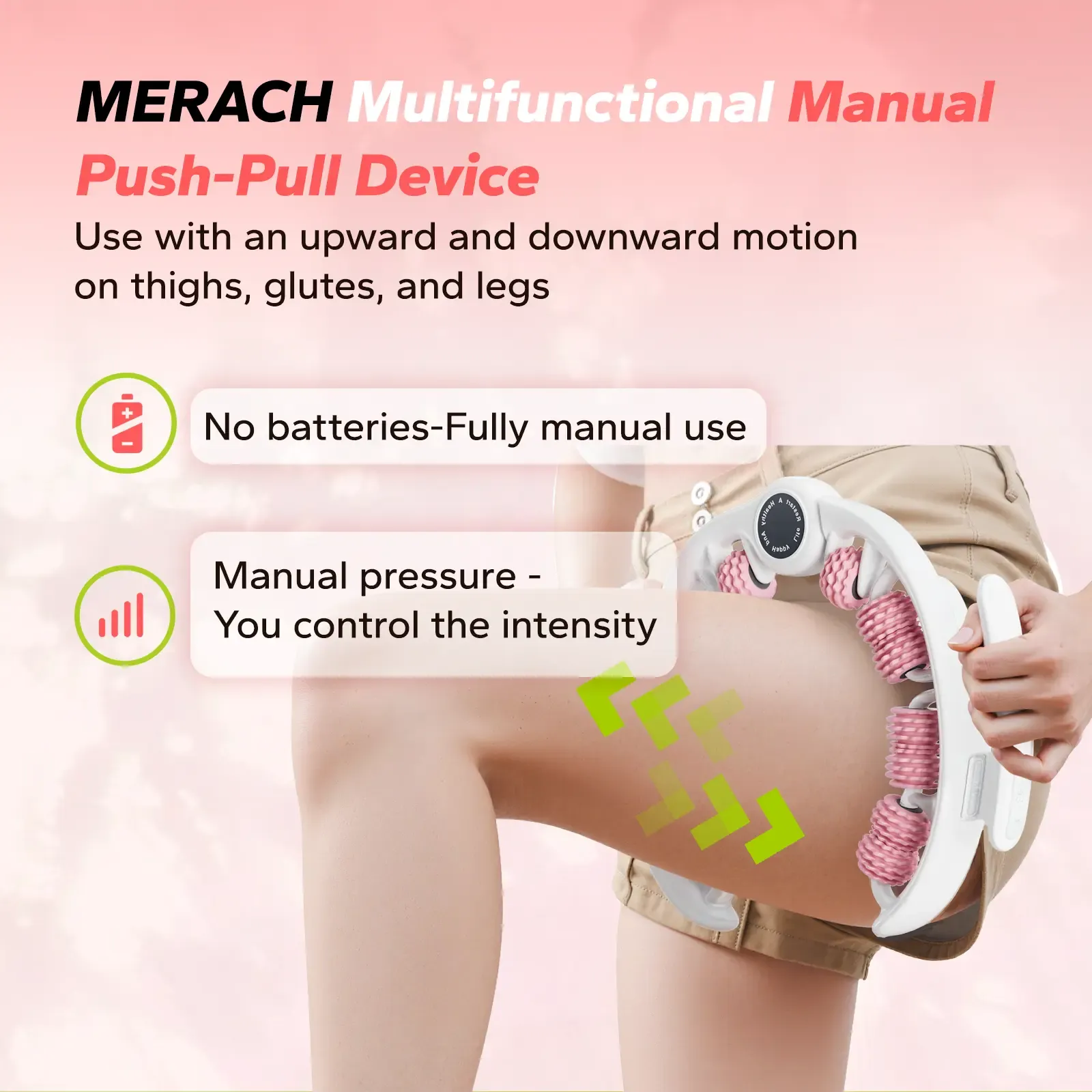 Merach Manual Push-Pull Roller Relaxing Deep Tissue Massage Cellulite Massage Tool Ring for Thigh Calf & Waist Foam Roller for Daily Stretching & Recovery Body Care Pink Summervibes