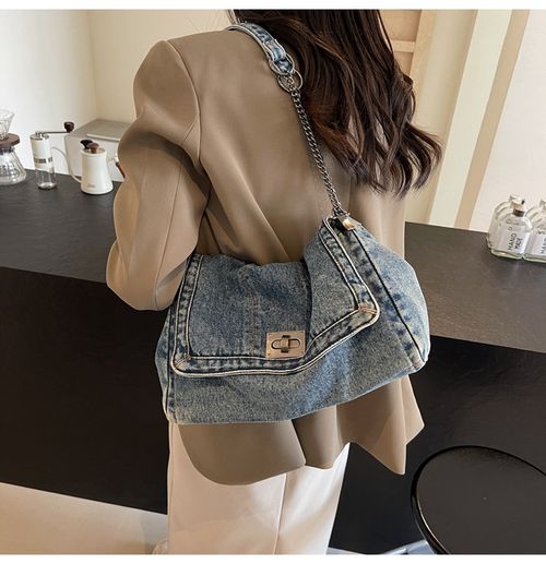 Fashion Denim Chain Shoulder Bag, 2025 New Styling Casual Versatile Crossbody Bag for Women, Trendy All-match Commuter Bag for Daily Travel Work Commute