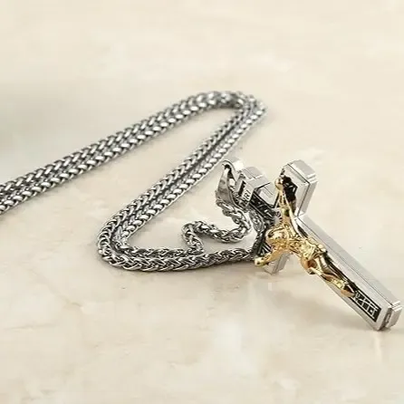 Men's Minimalist Faith Cross Necklace - Stainless Steel with Inscriptions, Durable Fashion Accessory | Halo Accessories