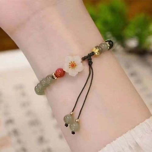 Vintage Eastern Charm! Hetian Jade Flower Bracelet - Unique Handmade Jewelry