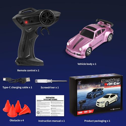 Mini RC Drift Car - 4WD Full-Proportional Control with Steering Servo, LED Lights USB Rechargeable, Ideal Gift for Kids Boys Birthday Christmas