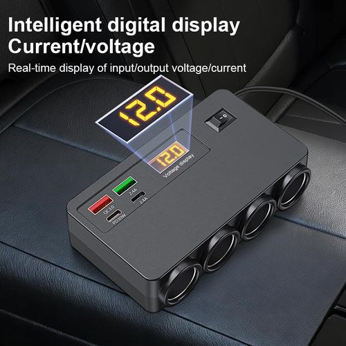 8 in 1 Cigarette Lighter Splitter, 120W Cigarette Lighter Adapter with PD QC 3.0, 12V 24V Independent Switches DC Cigarette Outlet Car Charger for All Car Devices