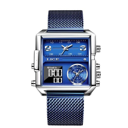 LIGE Men's Square Watch Multifunctional Dial 30M Water Resistant Luminous Outdoor Watch Ideal for Father's Day Gift