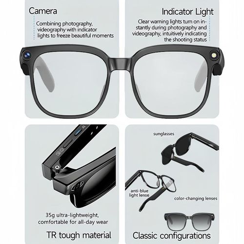 Smart AI Camera Glasses with 8MP Photochromic Lenses ,Button Touch Adjustment for Travel Outdoor Adventures Hands-Free Photography 160+Languages Real-Time Translation Bluetooth Wireless Wearable Video Recording UV Protection ,Black Friday & Cyber Monday