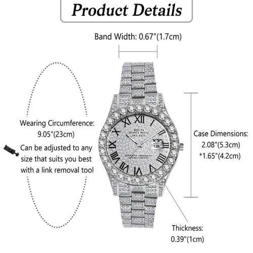 Men's Rhinestone Diamond Watch: Luxury Roman Numeral Quartz Analog Watches for Men Waterproof Date Wrist Watch Business Casual Dress Watch Iced Out Watch