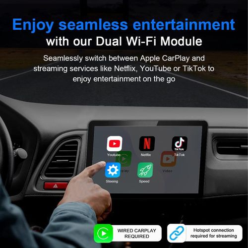 2025 Wireless CarPlay Adapter – Converts wired CarPlay to wireless | Compatible with iPhone and Bluetooth-wifi | Plays YouTube, Netflix, TikTok