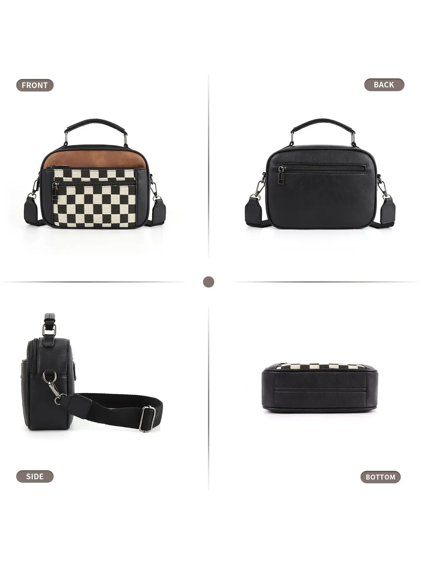 Checkerboard Pattern Colorblock Crossbody Bag, Fashionable Patterned Bag, Fashion PU Leather Waterproof Zipper Shoulder Bag for Women, Casual Trendy Versatile High-quality Daily Commuting Bag, Mothers Day Gift Ideas