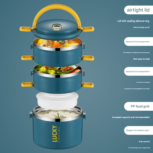 2025 New 4-Layer Stainless Steel Insulated Lunch Box with Lid | Microwave Safe Bento Box | Includes Cutlery Set,  Insulated Bag | for Office Workers & Students Blue