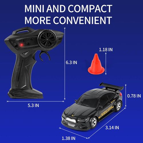 Mini RC Drift Car - 4WD Full-Proportional Control with Steering Servo, LED Lights USB Rechargeable, Ideal Gift for Kids Boys Birthday Christmas