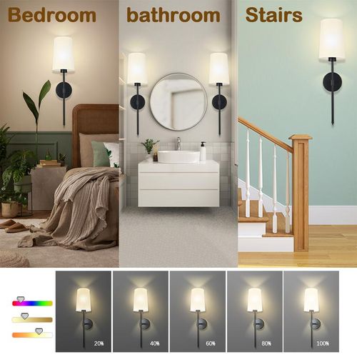 Battery Operated Wall Sconce Set of 1 with Remote Control,White Fabric Shade Wall Lights with Dimmable 15 RGB Rechargeable LED Light Bulb for Bedroom Living Room Hallway