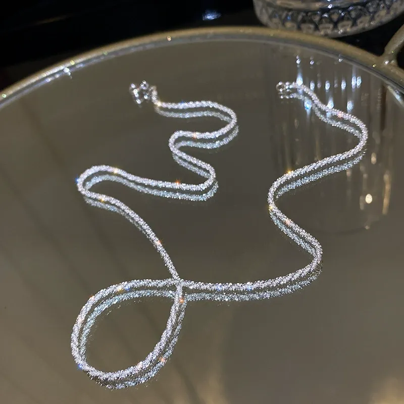 Sparkling Glittering Chain Necklace, Elegant Minimalist Women's Summer Accessories 2025 for Party, Daily, Back To School, Trendy All-match & Exquisite Jewelry for Anniversary Gift