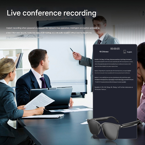 Modern HY-C8 AI Smart Translation Glasses - Wireless Bluetooth Headset with 75 Languages Real-Time Translation, Ideal for Meetings & Simultaneous Interpretation