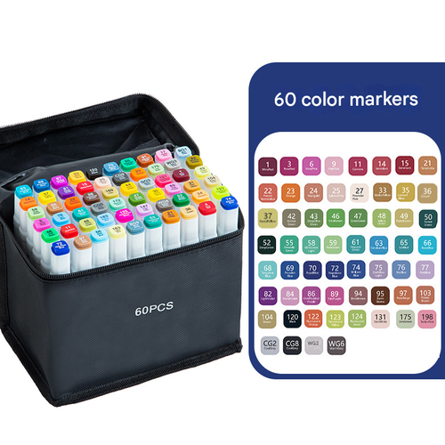 60 Colors Marker, 1 Set Portable Dual Tip Bullet & Chisel Art Marker Set with Bag, Crafts Art Supplies for Coloring, Drawing, Blending and Sketching, Art Markers Pen