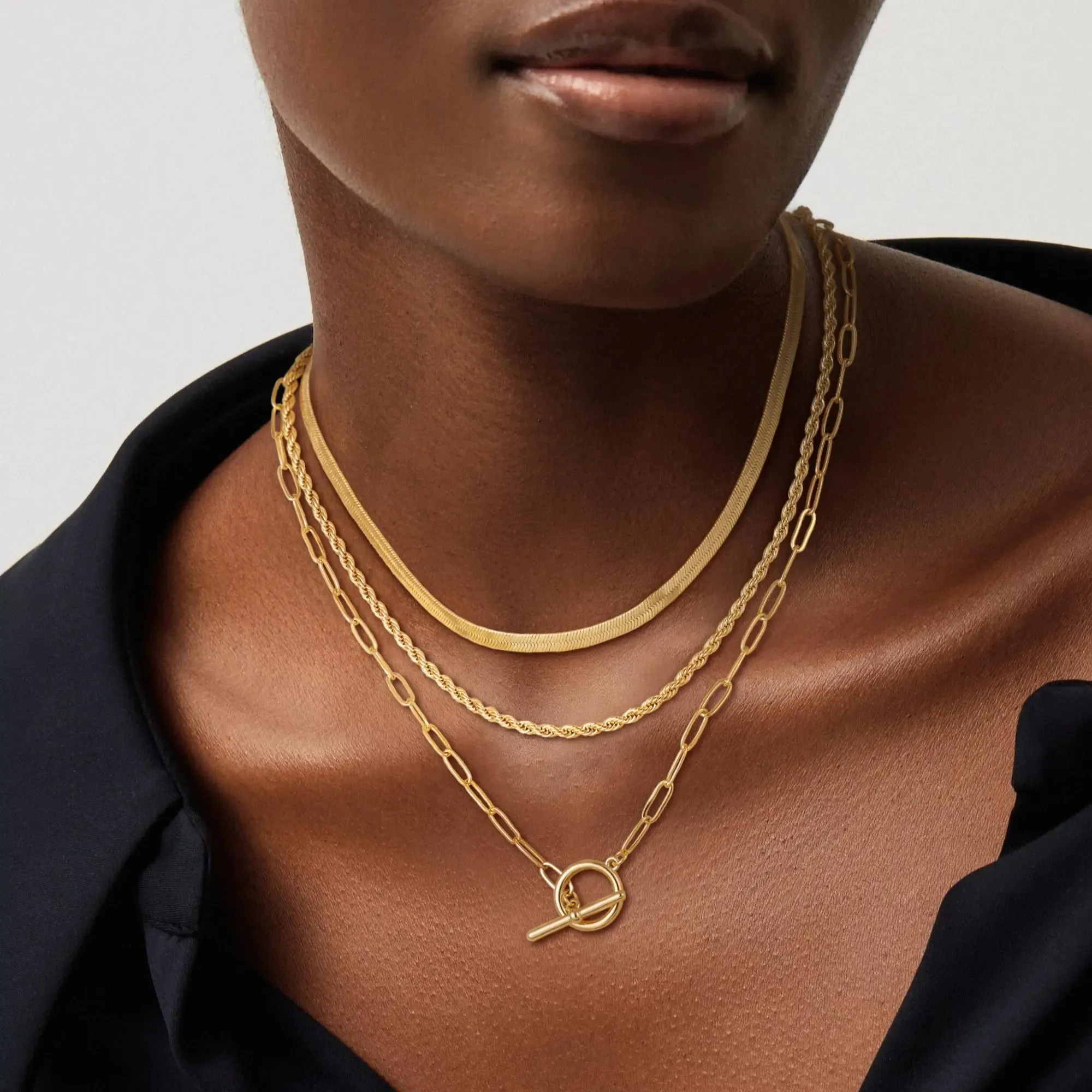 Layered Toggle Necklaces for Women: Dainty Link Chain Necklaces Paperclip Cuban Rope Adjustable Choker T-Bar Toggle Clasp Chunky Necklace for Women dealsforyoudays summerwins