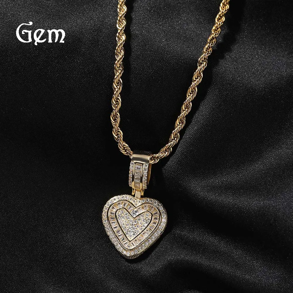 Hip Hop Heart Necklace for Women, Cubic Diamond Heart Pendant Necklace with 14K Gold Plated Heart Charm Chains Birthday Gifts for Women