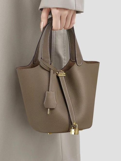 Women's Fashionable Plain Color Leather Bag, Casual Versatile Handbag with Lock Design, Trendy All-match Handbag for Daily Use, Purse