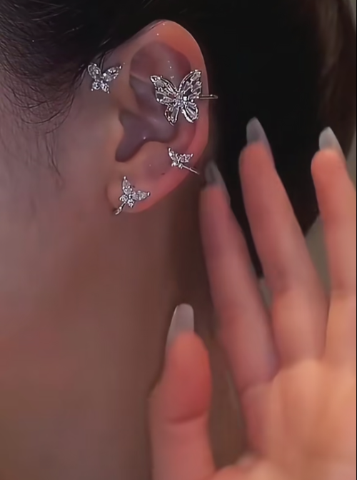 Sparkling Diamond Butterfly Earrings, Fashionable Daily Wear for Non-Pierced Ears, Trendy and Sweet Ear Clips