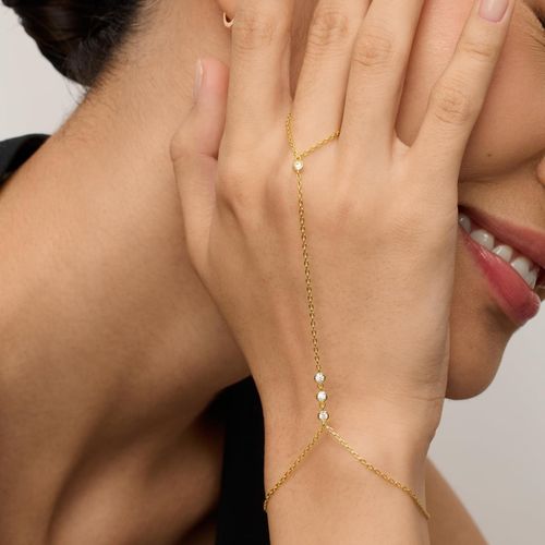 14K Gold Plated Hand Chains Bracelet for Women | Dainty Cubic Zirconia Bracelet and Ring Chain Body Jewelry