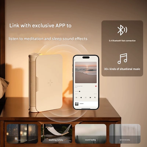 Sleep-Enhancing Multi-Functional Book Light Speaker - Bluetooth Night Light, Bedside Lamp with Light Wake-Up Alarm Clock, Wireless Phone Charger, Ideal Gift for Home Use