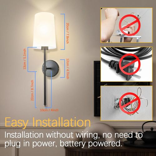 Battery Operated Wall Sconce Set of 1 with Remote Control,White Fabric Shade Wall Lights with Dimmable 15 RGB Rechargeable LED Light Bulb for Bedroom Living Room Hallway
