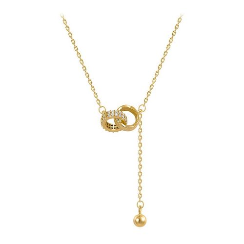 Interlocking Double Circle Necklace - Layered Tassel Pendant with Micro Inlay, Minimalist Luxury for Trendy Women, Viral Ins Fashion Jewelry