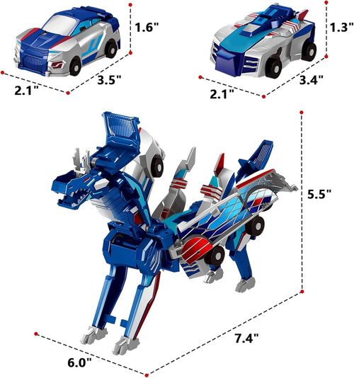 Magnetic Dinosaur Transformer Car Toy, 2-in-1 Magnetic Cars That Transform into Flying Dragon Deer and Unicorn, Automatic Collision Transforming Toy, Fun STEM Toy Birthday Christmas Gift for Boys & Girls
