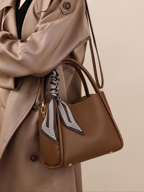 Women's Elegant Lychee Pattern Handbag with Twilly Scarf Decor, Trendy Versatile Crossbody Bag, Fashionable Shoulder Bag for Daily Use, Fashionable Unique Bags