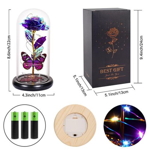 Eternal Rose Flower Led Light Up Rose in Glass Dome with Butterfly for Mom Girlfriend Boyfriend Daughter Women Teen Girl