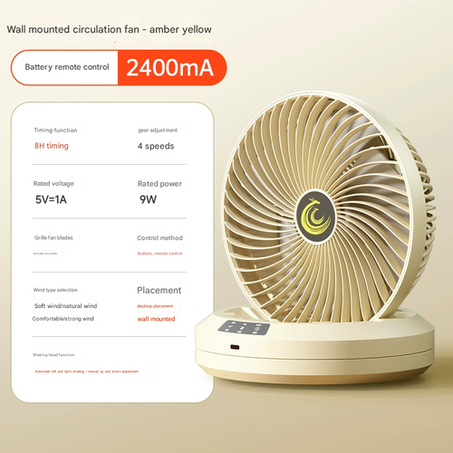 New Wall-Mounted & Desktop Fan | Low Noise, Timer, Oscillating | USB Rechargeable Air Circulator for Home, Dorm & Outdoor