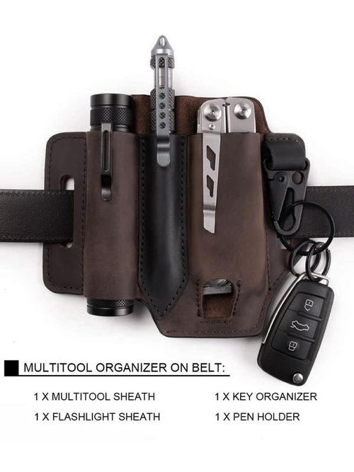 Men's Cowhide Solid Color Durable Belt Bag, EDC Tool Pouch, Multifunctional Storage Bag for Pen, Keychain, Flashlight, Tactical Pack